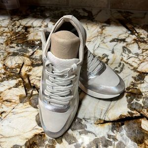 Free People “Kick It” Silver and Cream Tennis Shoes